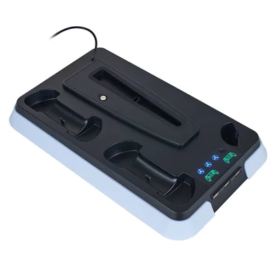 YH66S Stazione di Raffreddamento per Sony PlayStation 5/5 Pro/5 Slim Luce RGB Hub USB a 3 Porte Dock di Ricarica per Controller - Bianco