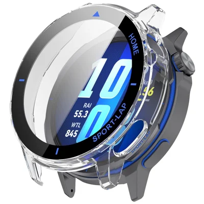Schutzhülle für Huawei Watch GT Runner 2 aus PC mit Displayschutzfolie aus gehärtetem Glas – Transparent/Blau