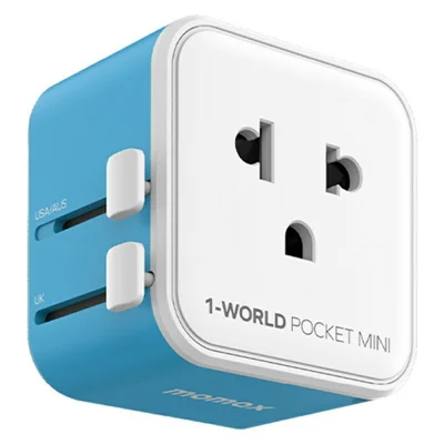 MOMAX UA37 1-World Pocket Mini Ultra-Thin Universal Travel Charger Adapter 2500W Global Plug Wall Charger - Blue