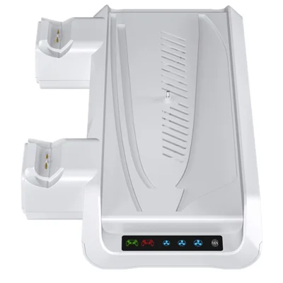 P5029 PS5  /  PS5 Pro  /  PS5 Slim  /  Standard Cooling Dock 3-Speed Fan Dual Controller Wireless Charging Station with Headset Stand - White