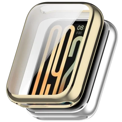 Voor Xiaomi Smart Band 10 Pro (Standaardeditie) TPU-horlogehoesje, volledige bescherming met schermbeschermer - gegalvaniseerd lichtgoud