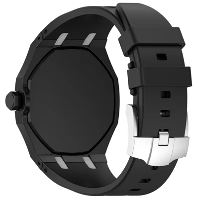 For Swatch Royal Pop Watch Strap Soft Silicone Watchband with Integrated Watch Case - Black+White