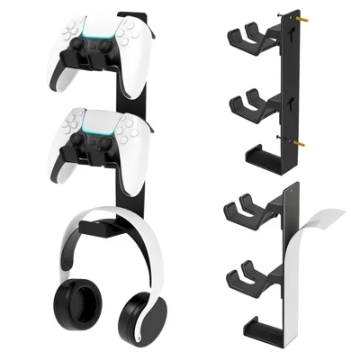 8023 Support mural pour manettes de jeu et casque, organisateur de bureau pour accessoires de jeu PS4 / PS5 / Xbox - Noir