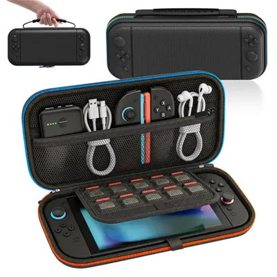8044 Portable Carrying Case for Nintendo Switch 2 Dual Color Zipper Oxford Fabric EVA Hard Shell Shockproof Storage Travel Bag with Game Card Slots - Black