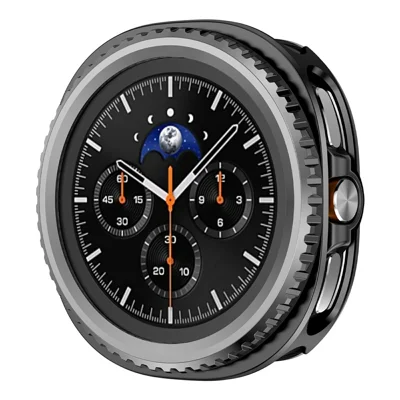 For Samsung Galaxy Watch8 Classic 46mm Case Rotating Metal Frame PC Protective Shell Watch Cover - Black