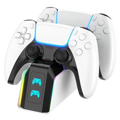 8055 Dubbele Oplaaddock voor PS5 / PS5 Slim / PS5 Pro / PS5 Edge / Snel oplaadstation met 9 RGB-lichtmodi