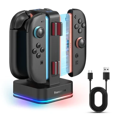 TRANSNOVO S73-003 4-in-1 Charging Dock for Nintendo Switch 2 Joy-Con Controllers RGB Lighting Game Card Storage Charging Station - Black