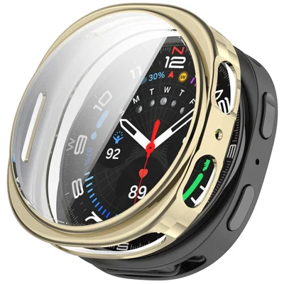 Чехол для Samsung Galaxy Watch9 40 мм, гальваническое покрытие, ТПУ, защитный чехол с пленкой для экрана — светло-золотой