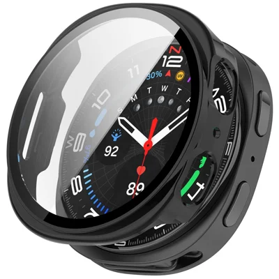 For Samsung Galaxy Watch9 40mm Watch Case with Tempered Glass Full Coverage Protection Watch Cover - Bright Black