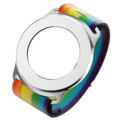 Magnetic Wristband Phone Stand MagSafe-Compatible Mirror Phone Holder Support for Makeup Navigation Sports - White+Rainbow Wristband with Black Edging