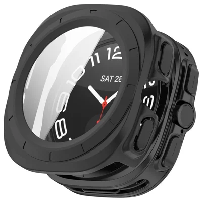 For Samsung Galaxy Watch Ultra2 47mm Hard PC Watch Case with Tempered Glass Film Anti-scratch Watch Cover - Matte Black