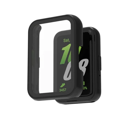 For Samsung Galaxy Fit3 SM-R390 PC + Tempered Glass Protective Case with Precise Cutouts Shockproof Watch Cover - Elegant Black