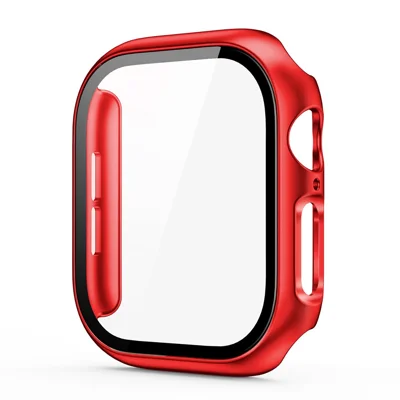 Funda para Apple Watch Series 12 de 47 mm, carcasa completa de policarbonato duro + cristal templado - Rojo
