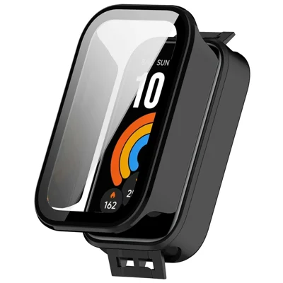For Xiaomi Smart Band 11 Active Watch Case with Tempered Glass Film Full Coverage Protection Watch Cover - Gloss Black