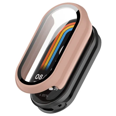 For Xiaomi Smart Band 11 / 11 NFC Watch Case with Tempered Glass Film Full Coverage Protection Watch Cover - Glossy Pink