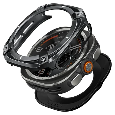 For Samsung Galaxy Watch Ultra2 47mm Protective Case Cyber Style Metal PC Watch Cover - Black  /  White