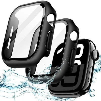 Funda para Apple Watch Series 12 46 mm, carcasa protectora completa con película de vidrio templado - Negro