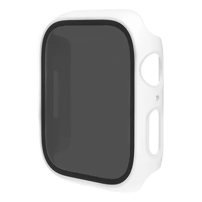 Funda para Apple Watch Series 12 46 mm, carcasa protectora de PC con cristal templado antiespías - Blanco