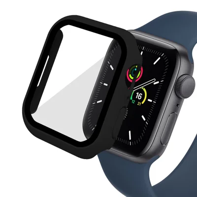 Чехол ENKAY HAT PRINCE из матового жесткого поликарбоната с закаленным стеклом для Apple Watch Series 9 / 8 / 7 45 мм — черный