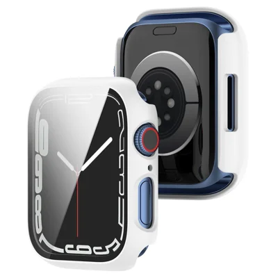 For Apple Watch Series 9 / 8 / 7 41mm 2-in-1 Scratch Resistant Hard PC Case with Tempered Glass Screen Protector - White