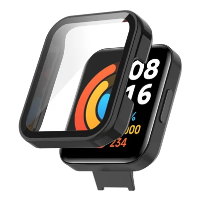 For Xiaomi Redmi Watch 2 Lite Anti-drop Hard PC Protective Case with Built-in Tempered Glass Screen Protector - Black
