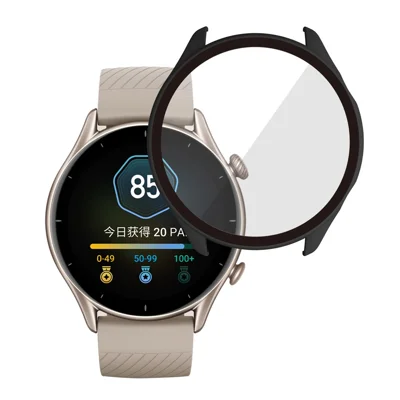 For Huami Amazfit GTR 3/GTR 3 Pro Overall Hard PC Case with HD Tempered Glass Screen Protector - Black