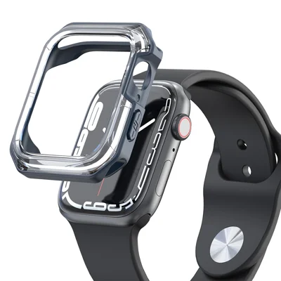 Coque de montre transparente bicolore souple en TPU ajourée pour Apple Watch Series 9 / 8 / 7 45 mm - Transparent / Bleu minuit
