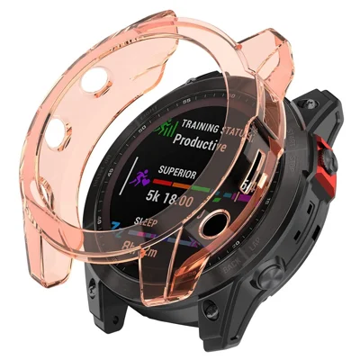 For Garmin Fenix 7 Watch Case Anti-scratch Transparent Soft TPU Protective Cover - Transparent Orange