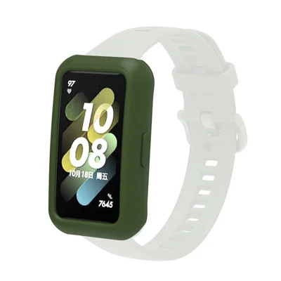 Zachte Siliconen Horlogehoes voor Huawei Band 7/6, Krasbestendige Horlogebehuizing - Militair Groen