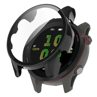 For Garmin Forerunner 255 Anti-scratch Anti-fall Hard PC Watch Case Protective Cover with Tempered Glass Screen Protector - Black