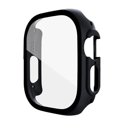 Жесткий чехол из поликарбоната для Apple Watch Ultra 3 / Ultra 2 / Ultra 49 мм с закаленным стеклом, защита экрана, противоударный чехол, защита от царапин — черный