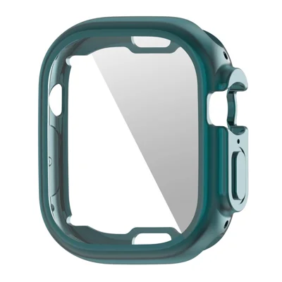 Coque de protection transparente en TPU souple pour Apple Watch Ultra 3 / Ultra 2 / Ultra 49 mm, housse complète avec cadre métallique couleur électrolytique - Vert foncé