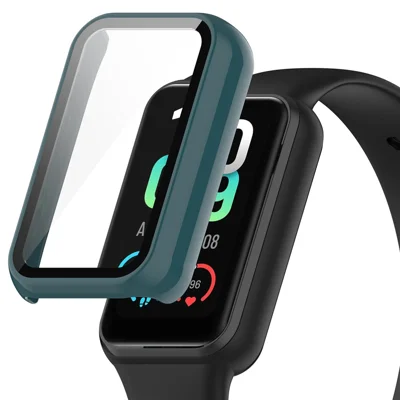 For Huami Amazfit Band 7 Hard PC Watch Case Anti-scratch Protective Cover with Tempered Glass Screen Protector - Green