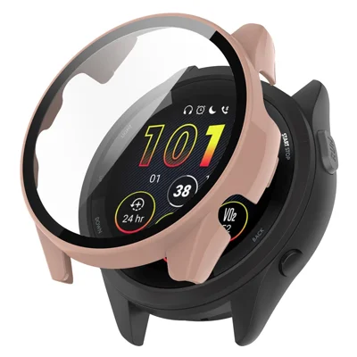Für Garmin Forerunner 265S Anti-Scratch PC-Uhrengehäuse mit gehärtetem Glasbildschirmschutz - Pink