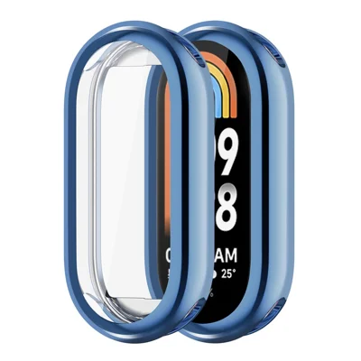 ENKAY HAT PRINCE Watch Case for Xiaomi Smart Band 8 Electroplating Watch Cover with Screen Protector - Blue
