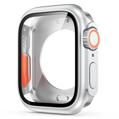 For Apple Watch Series 9 / 8 / 7 45mm Overall Protective Cover Hard PC Watch Case with Tempered Glass Screen Protector - Silver