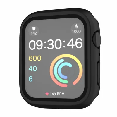 Чехол для Apple Watch Series 9 / 8 / 7 45 мм, водонепроницаемый IP68, поликарбонатный, с закалённым стеклом — чёрный