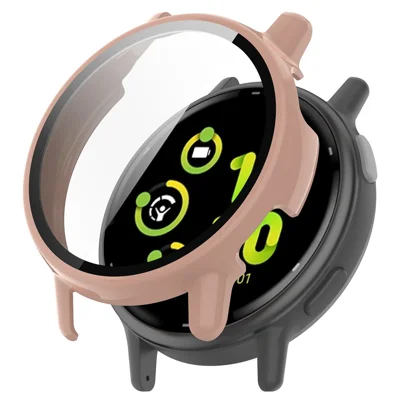 For Garmin vivoactive 5 / Garmin Active 5 Hard PC Bumper Case with Tempered Glass Screen Protector Watch Case Cover - Pink