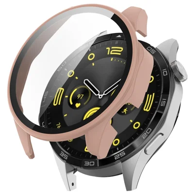 For Honor Watch 4 Pro Watch Case PC Full Coverage Protective Cover with Tempered Glass Screen Film - Pink