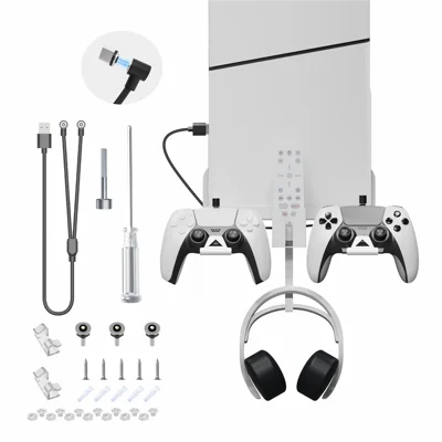 JYS P5177 настенное крепление для PlayStation PS5 Slim, держатель для зарядки геймпада, крепление для наушников