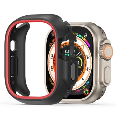 DUX DUCIS Bamo Series for Apple Watch Ultra 4 / Ultra 3 / Ultra 2 / Ultra 49mm Watch Case PC+TPU Cover - Black / Red