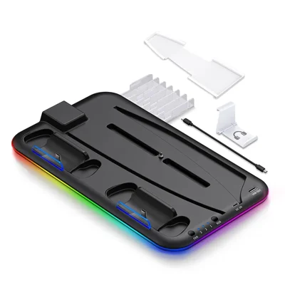 For PS5 Cooling Stand with VR2 Controller Charging Dock, Game Disc Storage, and Headset Holder - Black