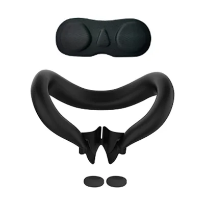 For Meta Quest 3 VR Headset Silicone Face Mask + Lens Protective Cover + 2 Rocker Cap - Black