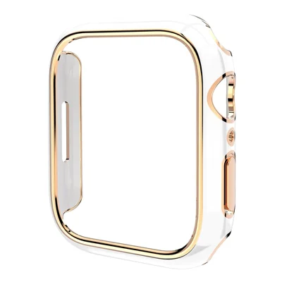 Bulk Purchasing For Apple Watch Series 9  /  8  /  7 41mm Watch Case Quick Release Electroplating PC Watch Cover - White / Rose Gold