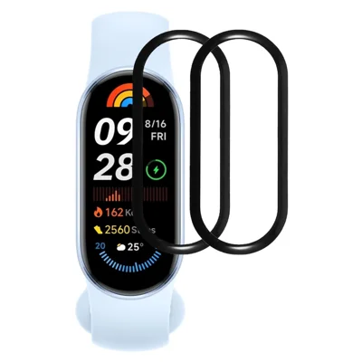 2 قطعة / عبوة لواقي شاشة Xiaomi Smart Band 10، فيلم شفاف عالي الدقة من مادة PMMA للساعة الذكية (بحافة سوداء)