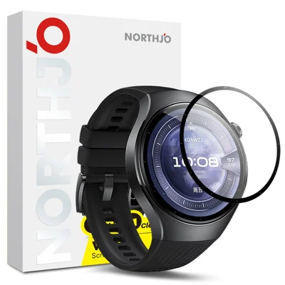 NORTHJO Folia ochronna do Huawei Watch 5 46 mm z tworzywa PMMA, odporna na zarysowania, z czarnym obramowaniem, wysoka przejrzystość, odporna na zużycie