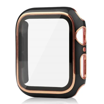 Funda para Apple Watch Series 12 46 mm, carcasa electrochapada de PC con película de cristal templado - Negro/Dorado