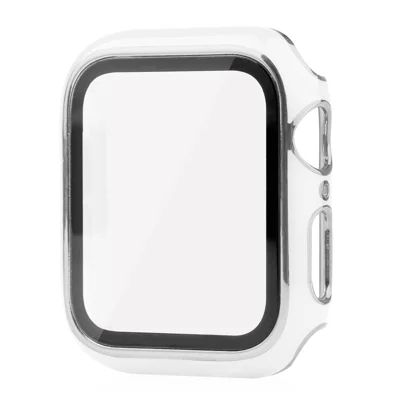 Electroplating PC Watch Case Shell Cover with Tempered Glass Screen Protector for Apple Watch Series 1/2/3 38mm - White/Silver
