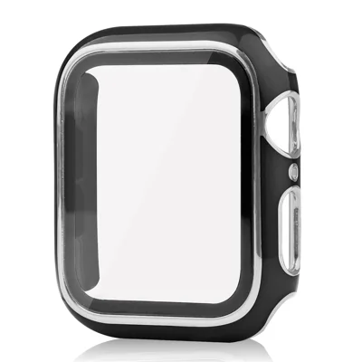 Electroplating PC Smart Watch Case Shell with Tempered Glass Film for Apple Watch Series 1/2/3 42mm - Black/Silver