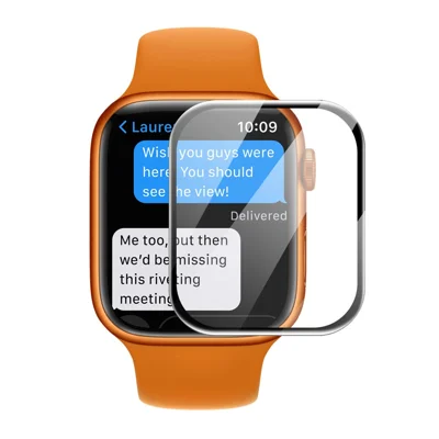 ENKAY HAT PRINCE Full Coverage Full Glue Curved Hot Bending Touch Sensitive HD Clear Tempered Glass Film for Apple Watch Series 9 / 8 / 7 45mm - Black Edges